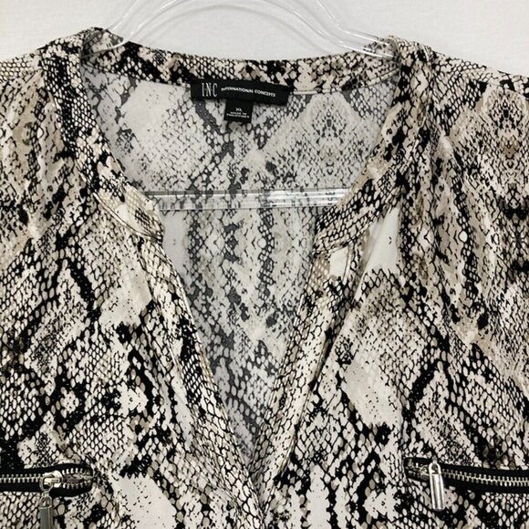 INC International Concepts XL Gray Animal Print Stretch Knit Long Sleeve Blouse - Picture 3 of 9